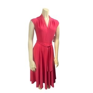 Signor‎ California Petite Pink Cap Sleeve Belted Midi Dress Size 8